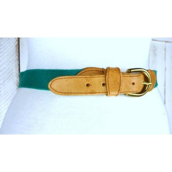 Vintage green canvas leather belt brass buckle chord belt Charter Club belt - Picture 3 of 5